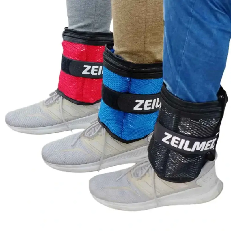 ankle knee foot rehabilitation ankle weights wearing in red color with human legs